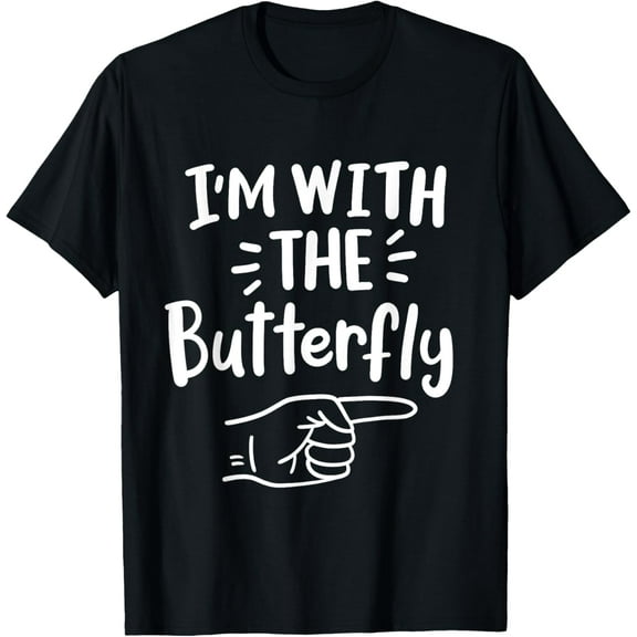 I'm With The Butterfly Halloween Costume Party Couples T-ShirtMen and women, Black T-shirt, size: Extra large