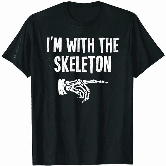 I'm With The Skeleton Funny Pointing Hand Graphic Short Sleeve Unisex T-Shirt