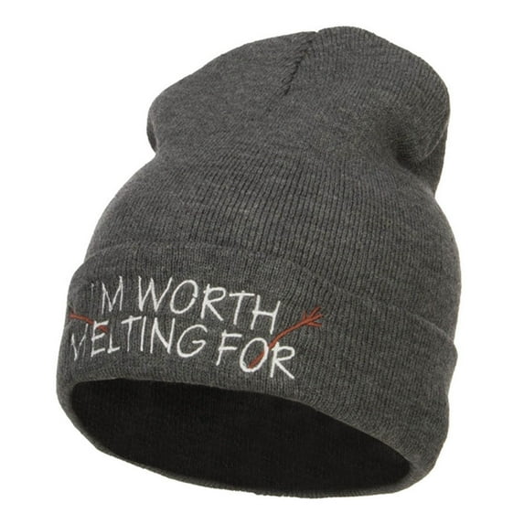 I'm Worth Melting For Embroidered Beanie - Dk Grey OSFM