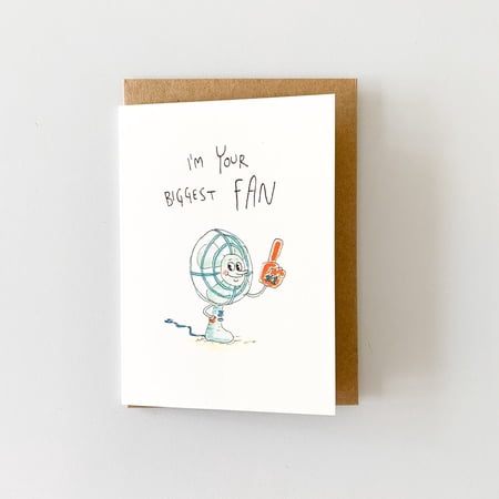 "I'm Your Biggest Fan" Greeting Card – Cute Fan Character Design – Blank Inside, Envelope Included – Perfect for Friends and Loved Ones