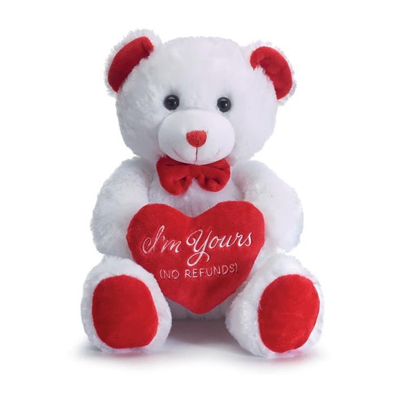 Burton & Burton I’m Yours No Refunds White Teddy Bear with Red Heart 10 Inch Plush Toy