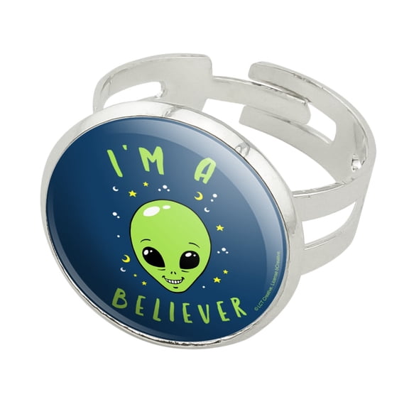 I'm a Believer Alien Funny Humor Silver Plated Adjustable Novelty Ring