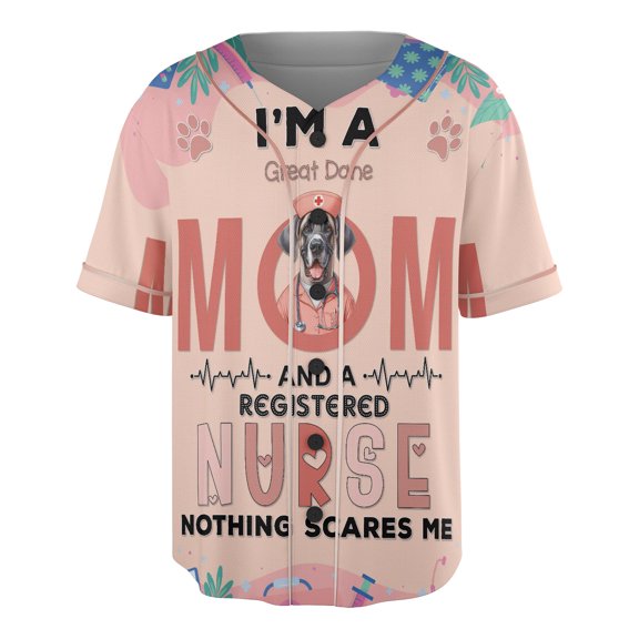 I'm a Great Dane Mom and a Registered Nurse Nothing Scares Me All Over Print 3D Baseball Shirt Danes Dog Lover Gifts Softball Sport - 00002