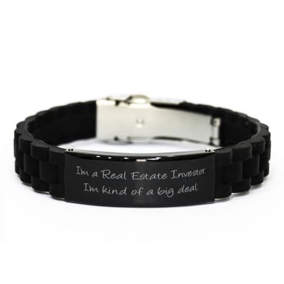 I'm a Real Estate. Real Estate Investor Black Glidelock Clasp Bracelet, Funny Real Estate Investor, Engraved Bracelet for Friends