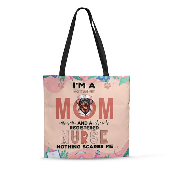 I'm a Rottweiler Mom and a Registered Nurse Nothing Scares Me All Over Print 3D Canvas Tote Bag Rottie Dog Lover Gifts Idea Reusable Handbag - 00002