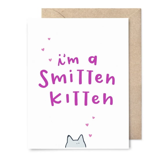 I'm a Smitten Kitten Greeting Card – Cute Cat Design – Blank Inside for Personal Messages – Perfect for Love Notes, Anniversaries, or Cat Lovers
