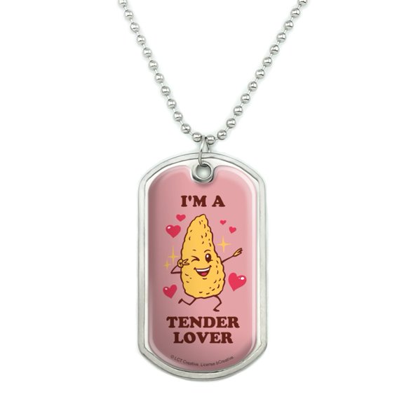 I'm a Tender Lover Chicken Nugget Funny Humor Military Dog Tag Pendant Necklace with Chain