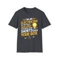 thumbnail image 1 of I'm an Electrician Fully Qualified to Remove Your Shorts and Check Your Box T-Shirt Dark Heather Grey, 1 of 4