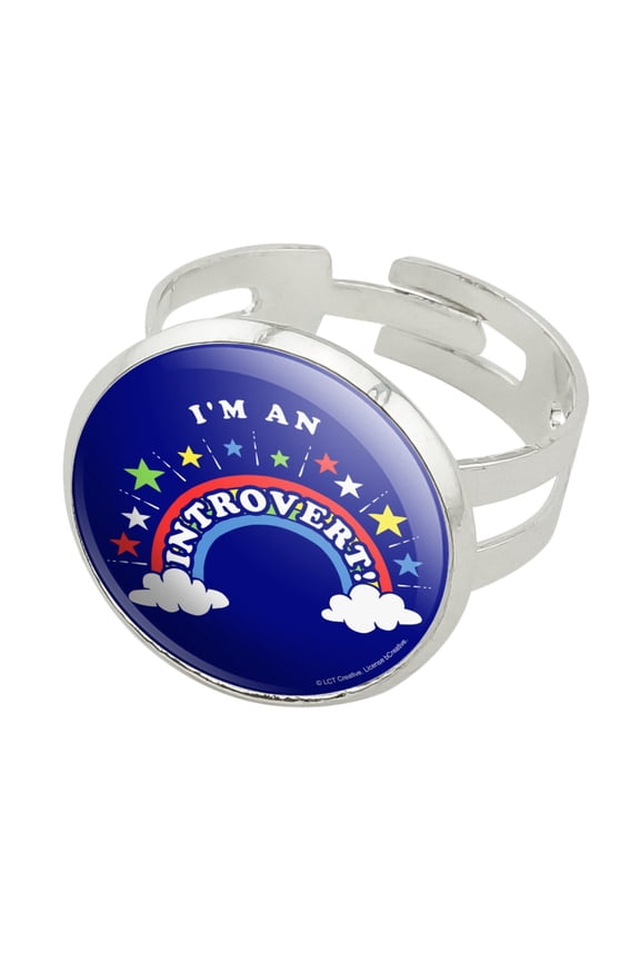 I'm an Introvert Rainbow Funny Humor Silver Plated Adjustable Novelty Ring