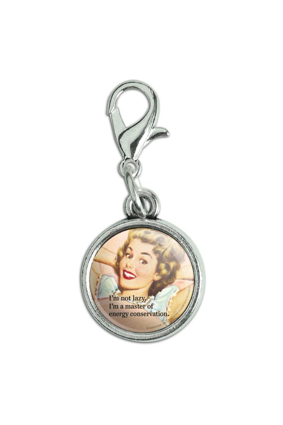 I'm not Lazy Master of Energy Conservation Funny Humor Antiqued Bracelet Pendant Zipper Pull Charm with Lobster Clasp