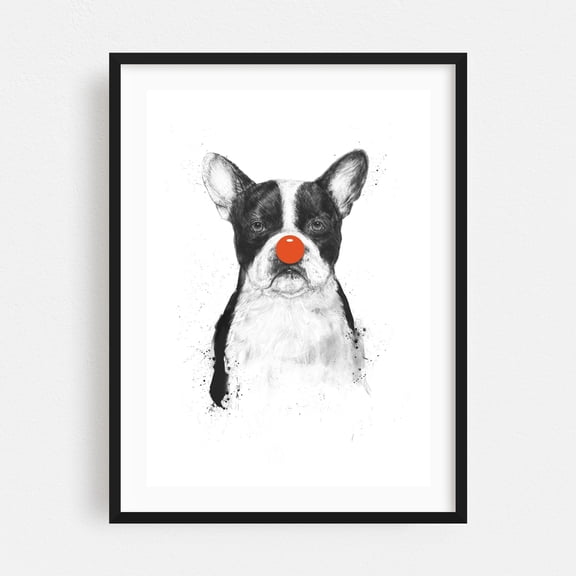 I'm not your clown - Illustration Dog Humor Black and White Sketch Pop Art Modern Art Black Framed Wall Art Print 9 x 12 inches