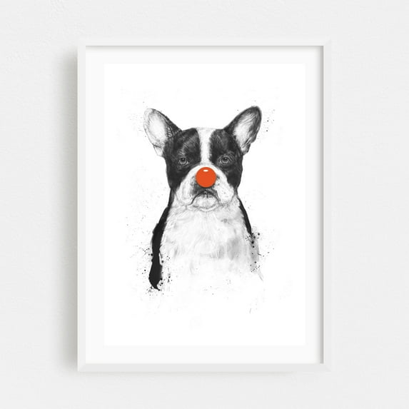I'm not your clown - Illustration Dog Humor Black and White Sketch Pop Art Modern Art White Framed Wall Art Print 16 x 24 inches