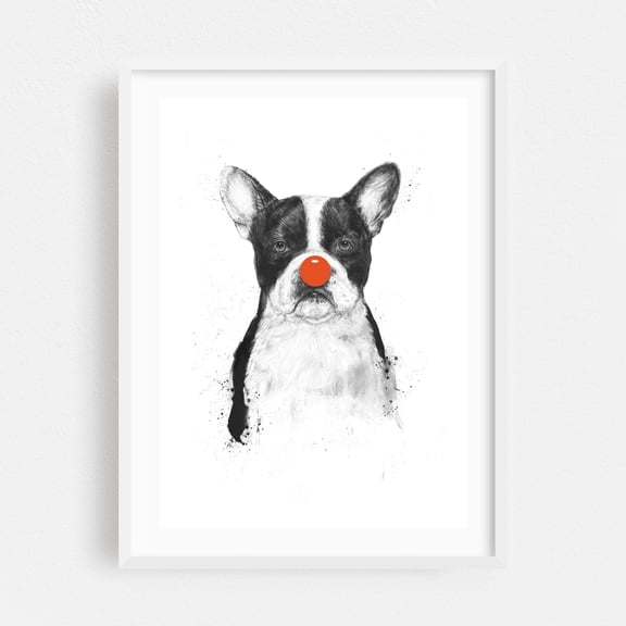 I'm not your clown - Illustration Dog Humor Black and White Sketch Pop Art Modern Art White Framed Wall Art Print 5 x 7 inches