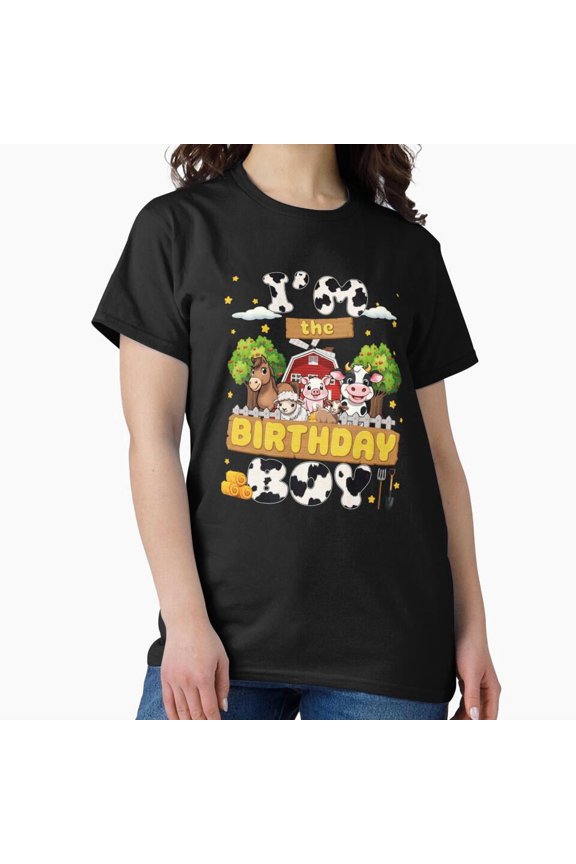 I'm the Birthday Boy Farm Animals Barn Cow Print Birthday T-Shirt H3848, for Unisex, Up to Size 5XL
