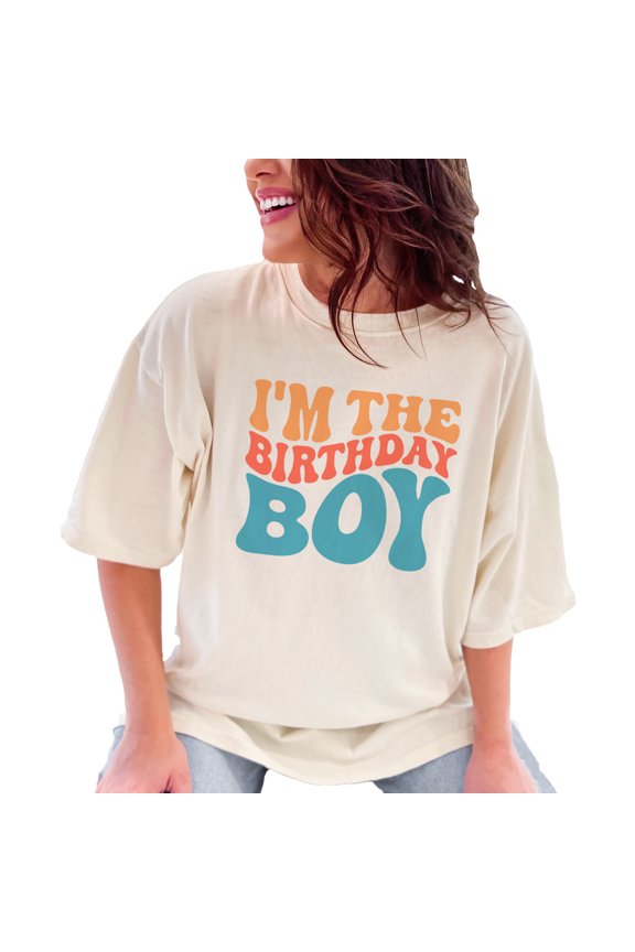 I'm the Birthday Boy, Groovy Retro Wavy Text, Ivory Comfort Colors T-Shirt, 2XL