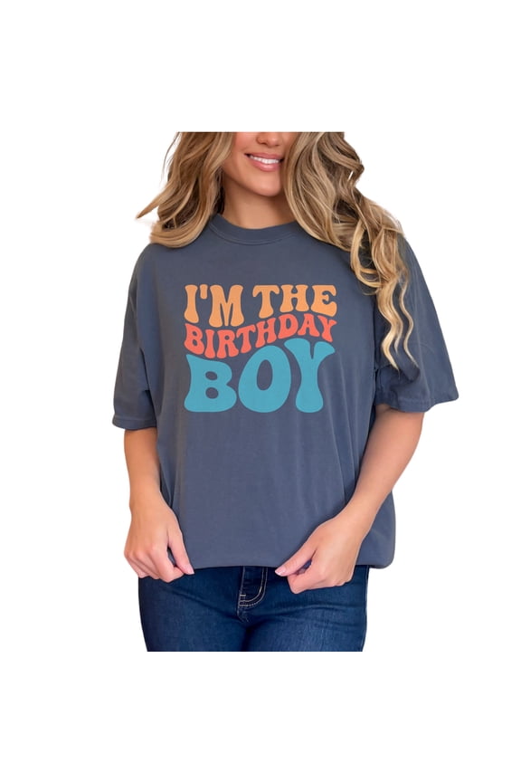I'm the Birthday Boy, Party Themed, Groovy Retro Wavy Text, Denim Comfort Colors T-Shirt, XL