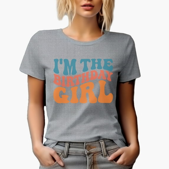 I'm the Birthday Girl, Groovy Retro Wavy Text Merch Gift, Heather Grey T-Shirt, XL