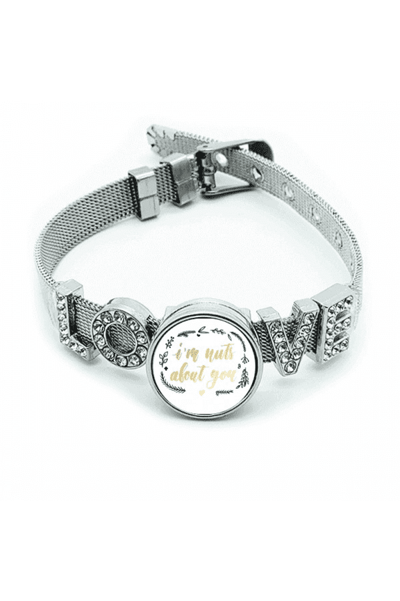 I'n Nuts About You Quote Style Bracelet Wristband Crystal Love Adjustable Bangle