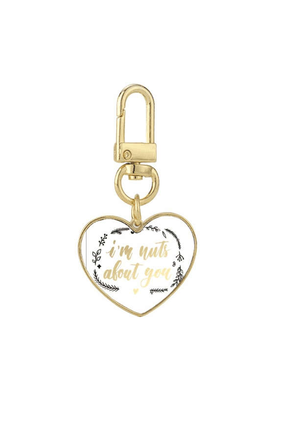 I'n Nuts About You Quote Style Gold Heart Keychain Metal Keyring Holder