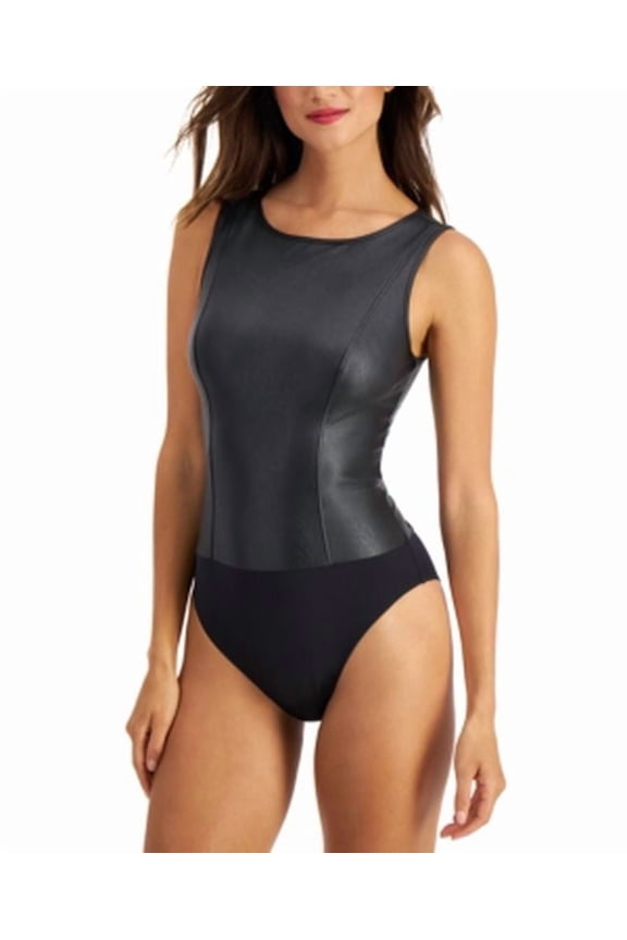 I.n.c. International Concepts Faux Leather Bodysuit, Black, Small