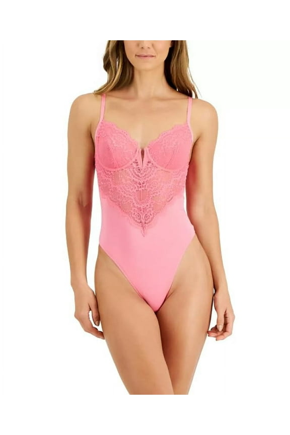 I.n.c. International Concepts Micro Lace Bodysuit, Pink, X-Large