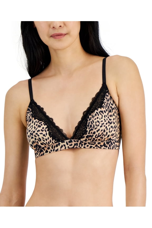 I.n.c. International Concepts Women's Satin Micro Bralette, Cheetah, Size Large