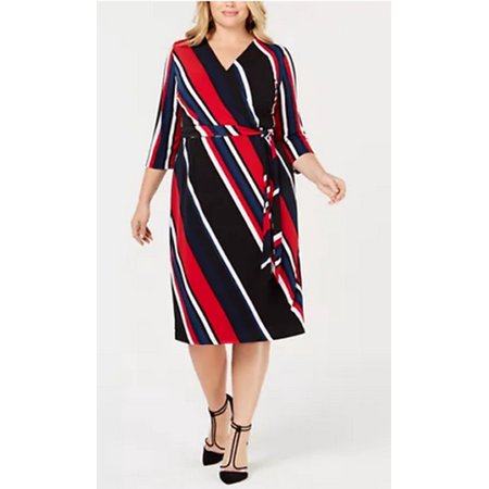 I.n.c. Women's Plus Size Striped Faux-Wrap Dress, Choose Sz/color: 0X/Red/Black