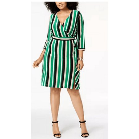 I.n.c. Women's Plus Size Striped Faux-Wrap Dress, Choose Sz/color: 2X/Green/Black