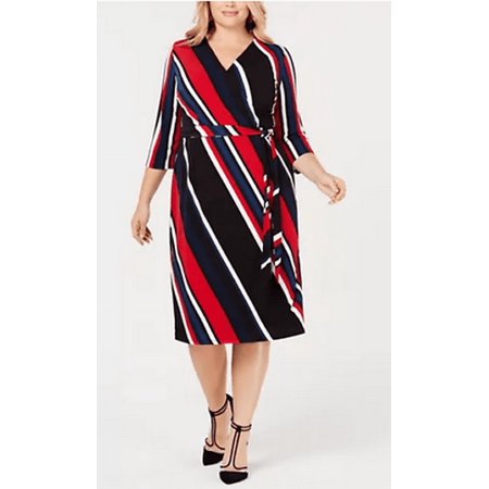 I.n.c. Women's Plus Size Striped Faux-Wrap Dress, Choose Sz/color: 2X/Red/Black