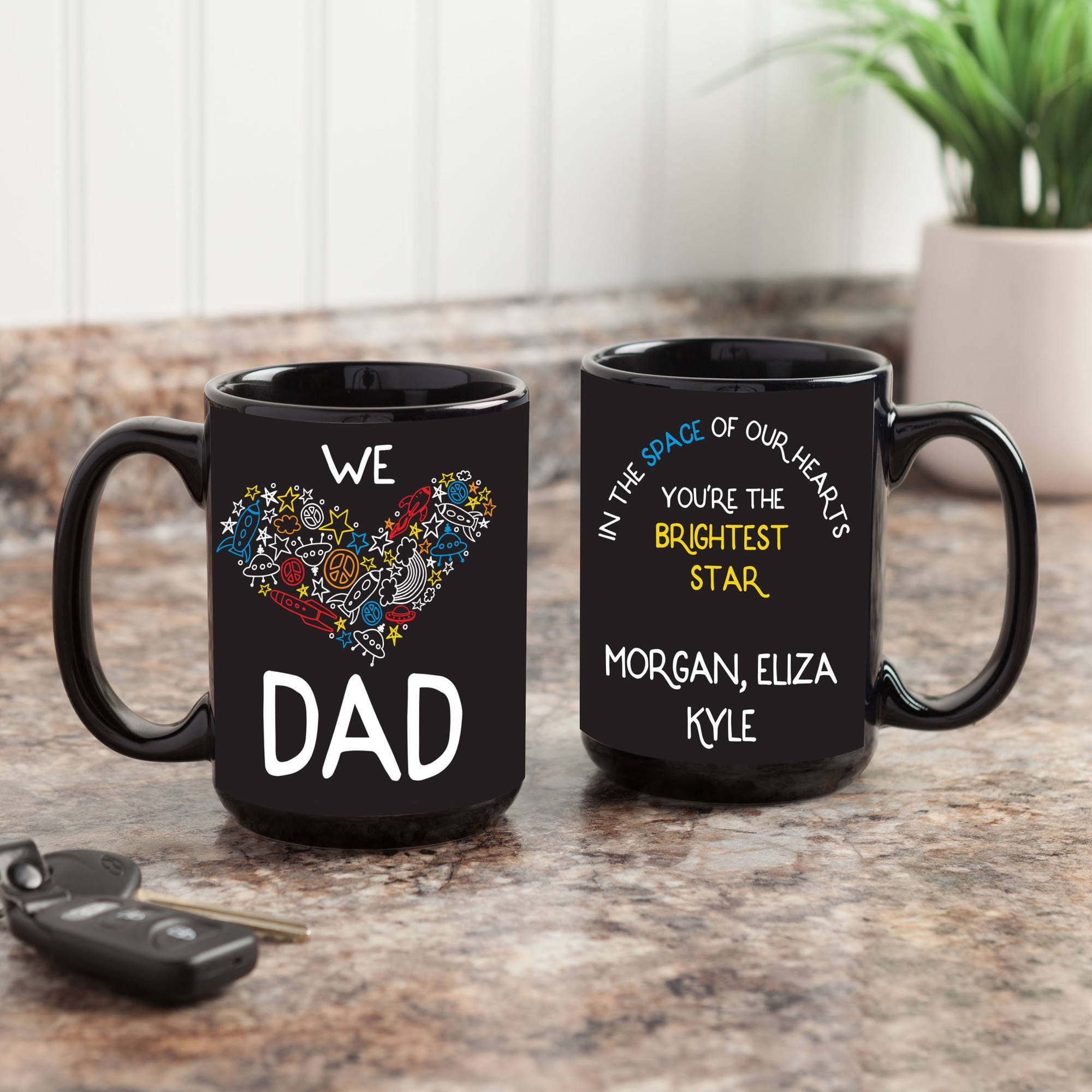 I or We Love Dad Personalized Black Mug, 15 oz