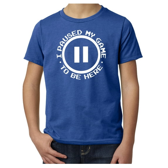 I paused my game to be here Kids T-shirt, Funny Kids shirts, Gaming graphic Tee - Royal MH200YFUN S1 XL