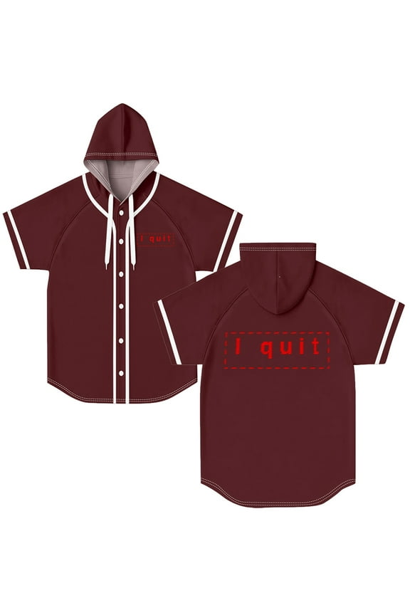 I quit Hooded Baseball Jersey New Album 2025 Button-up Shirt Hip Hop Baseball Uniform