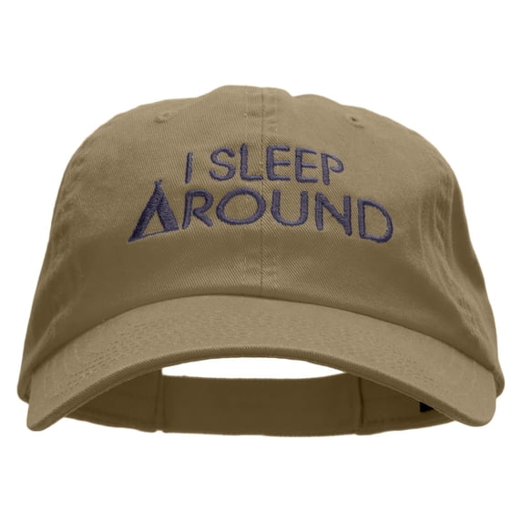 I sleep Around Embroidered Low Profile Dyed Cotton Twill Cap - Khaki OSFM