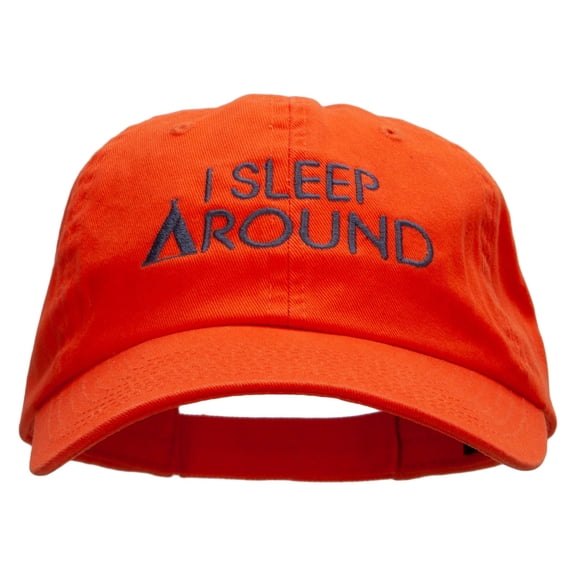 I sleep Around Embroidered Low Profile Dyed Cotton Twill Cap - Orange OSFM