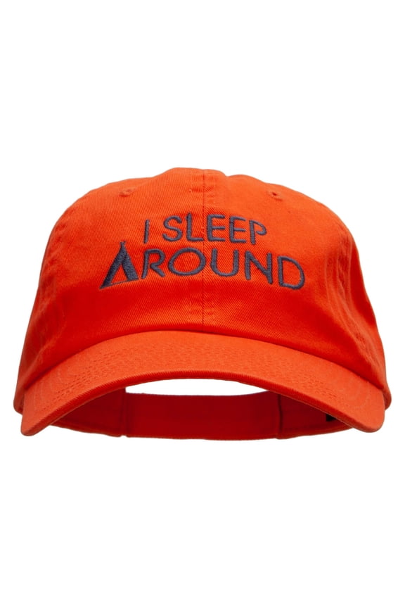 I sleep Around Embroidered Low Profile Dyed Cotton Twill Cap - Orange OSFM