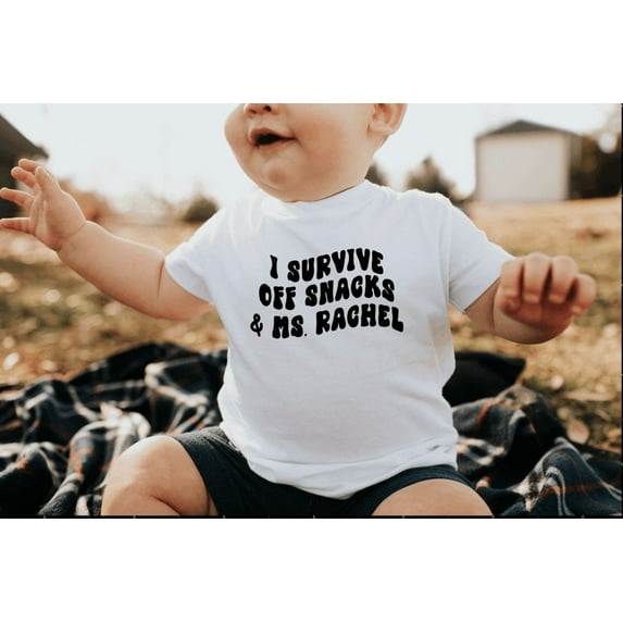 I survive off snacks and Ms Rachel Funny Youth Toddler T-Shirt,Navy color,size 4T