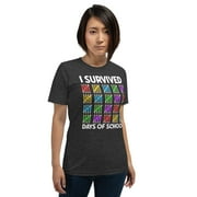 I survived 100 Days of School, funny 100 days of school design Unisex t-shirt (Dark Grey Heather, 2XL)