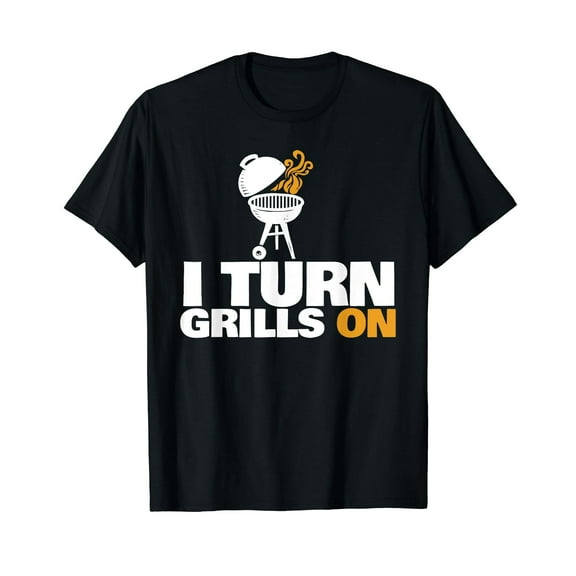 I turn grills on funny BBQ Mens Short Sleeve Black T-Shirt Cotton Tee