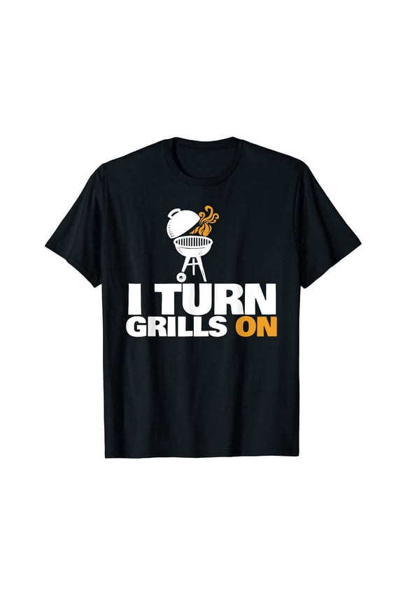 I turn grills on funny BBQ Mens Short Sleeve Black T-Shirt Cotton Tee