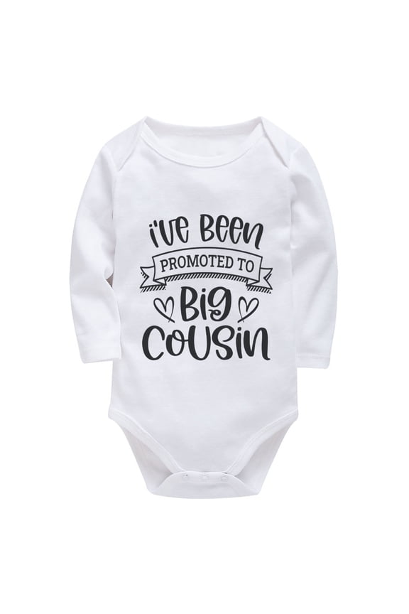 I've Been Promoted To Big Cousin Summer Baby Jumper Long Sleeve Baby Girl First Outfit from Hospital White Baby Onsies 0-3 M