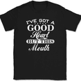 thumbnail image 1 of I've Got A Good Heart But This Mouth T-Shirt Funny Sarcastic Text Tee - Black, XL, 1 of 1