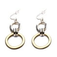 thumbnail image 1 of Two Tone Brushed Metal Linked Circle Drop Earrings - 2.75 Inch Jewelry Gold Silver Metal, 1 of 5