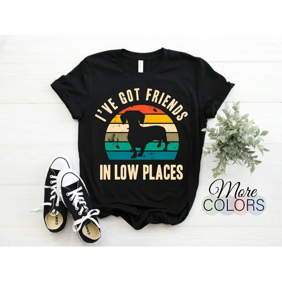 I've Got Friends In Low Places Funny Dachshund Apparel T-Shirt, Vintage Retro Funny TShirt, Gift For Mom Dad Puppies Owner Present Christmas