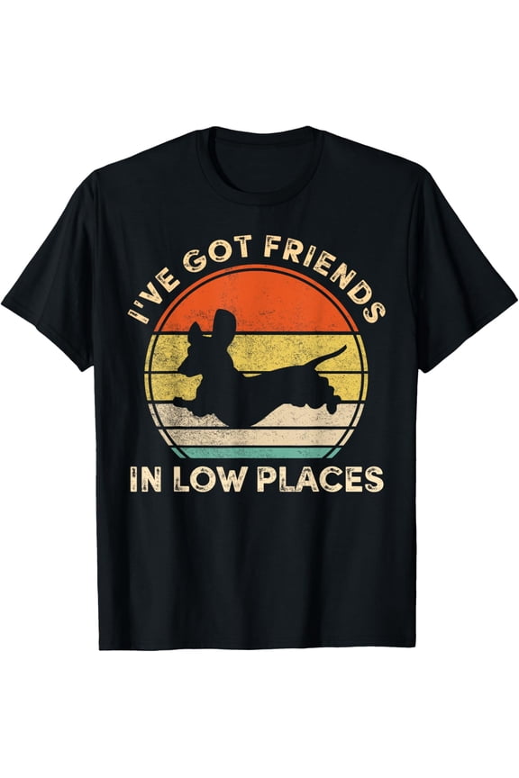 I've Got Friends In Low Places Funny Dachshund Wiener Dog T-ShirtMen and women, White Black T-shirt, size: Extra large S-1227XL