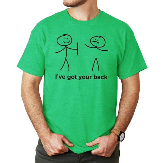 I've Got Your Back Shirt for Men Funny Stick Figure Graphic Tee for Adults Vintage Green shirt Adult X-Large