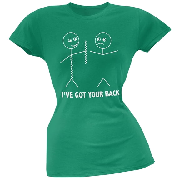 I've Got Your Back Stick Figure Green Juniors T-Shirt - Large