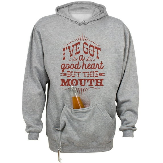 I've Got a Good Heart but This Mouth Beer Holder Tailgate Hoodie Sweatshirt Unisex Large Oxford