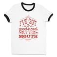 thumbnail image 1 of I've Got a Good Heart but This Mouth Ringer Tee Shirt Unisex Large White/Black, 1 of 5
