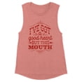 thumbnail image 1 of I've Got a Good Heart but This Mouth Women's Muscle Tank X-Large Desert Pink, 1 of 5