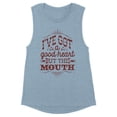 thumbnail image 1 of I've Got a Good Heart but This Mouth Women's Muscle Tank X-Large Stonewash Denim, 1 of 5